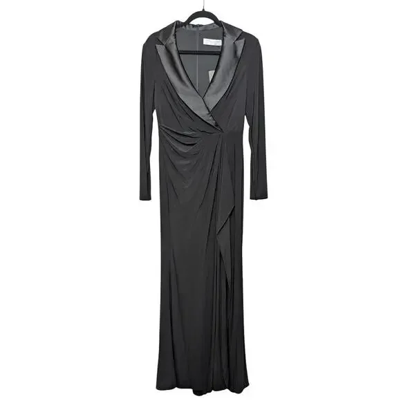 Mac Duggal Black Faux Tuxedo Long Sleeve Formal Gown Size 6 NWT - Picture 5 of 12